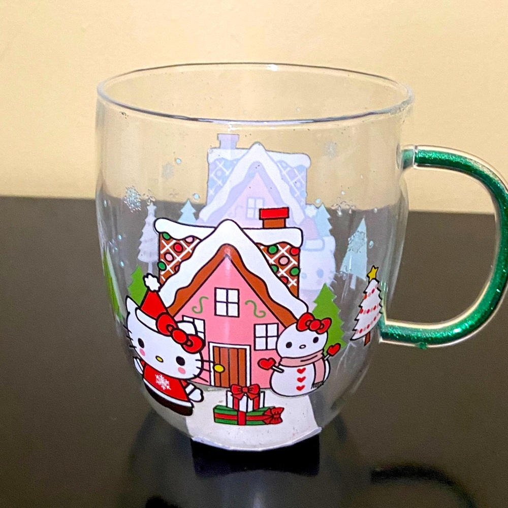 HelloKitty glass Christmas mug rare